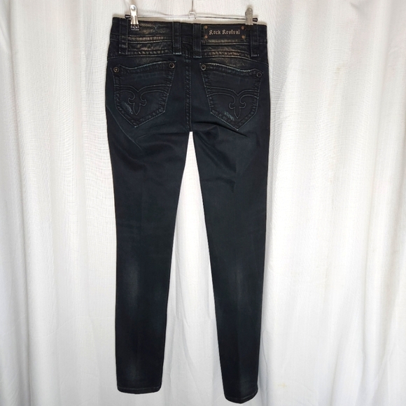 Rock Revival Amy Skinny Studded Distressed Black Jeans Size 27 - Picture 7 of 7